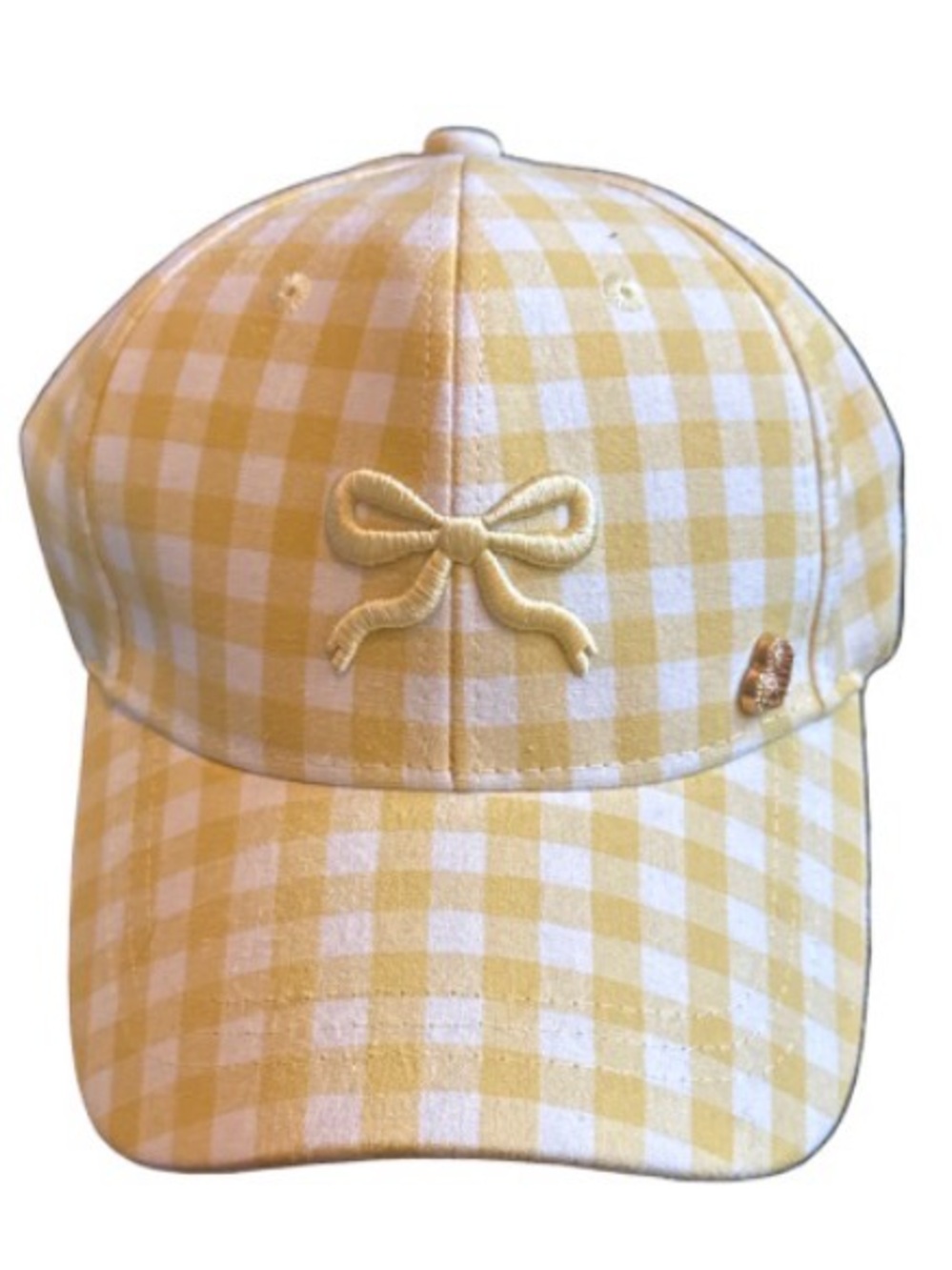 Juicy Couture Yellow and White Gingham Cap with Bow Accent